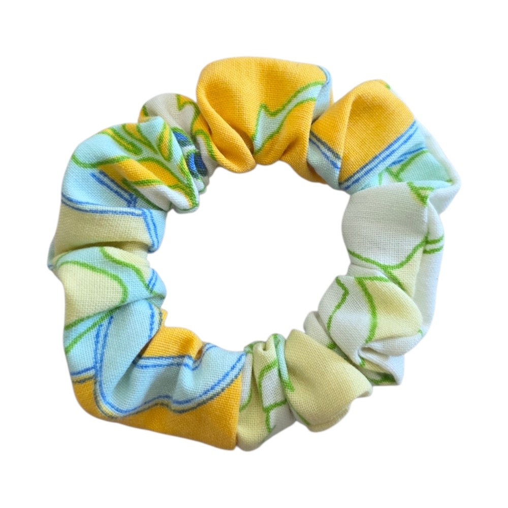 2/$5 Scrunchies (Add To Your Bundle) Small Yellow Retro Print Hair Tie Scrunchie